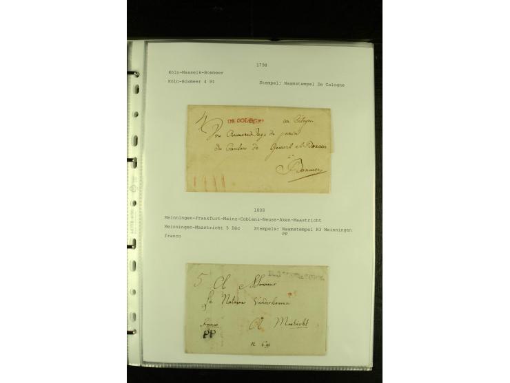 1790/1866, Sammlung "Auslandspost nach bzw. von Holland" mit ca. 90 Vorphila- und markenlosen Briefen auf Albenblättern mit B