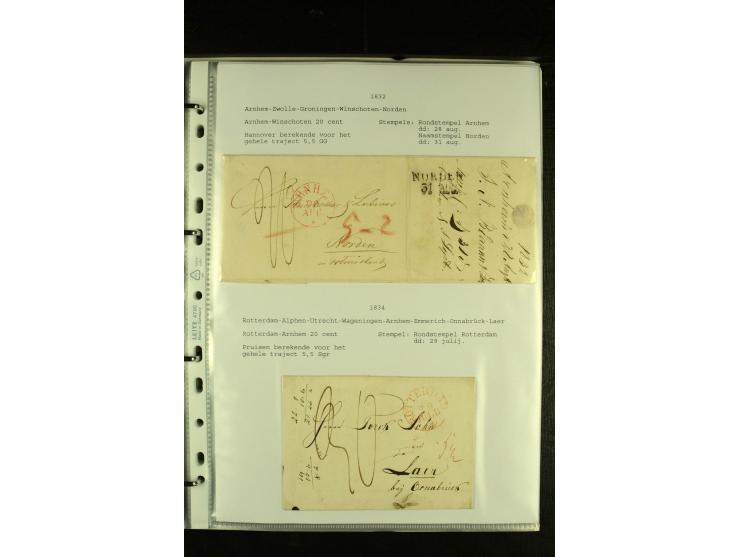 1790/1866, Sammlung "Auslandspost nach bzw. von Holland" mit ca. 90 Vorphila- und markenlosen Briefen auf Albenblättern mit B