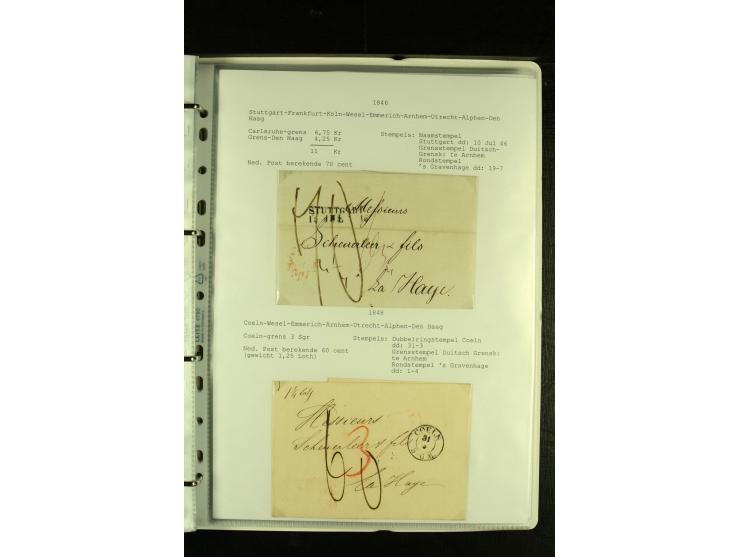 1790/1866, Sammlung "Auslandspost nach bzw. von Holland" mit ca. 90 Vorphila- und markenlosen Briefen auf Albenblättern mit B