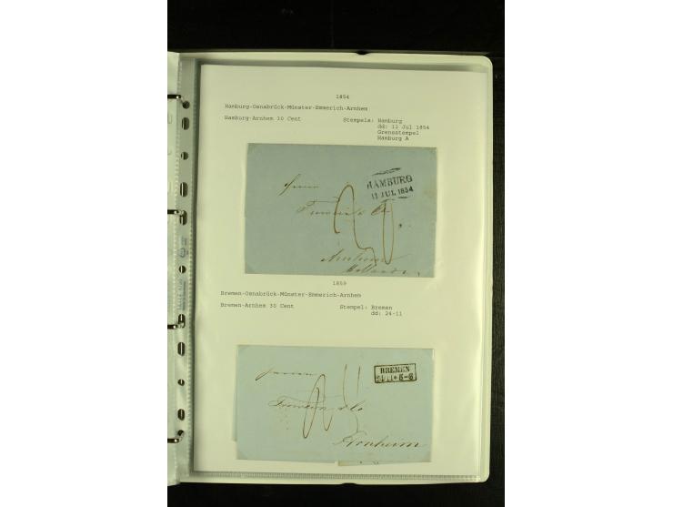 1790/1866, Sammlung "Auslandspost nach bzw. von Holland" mit ca. 90 Vorphila- und markenlosen Briefen auf Albenblättern mit B