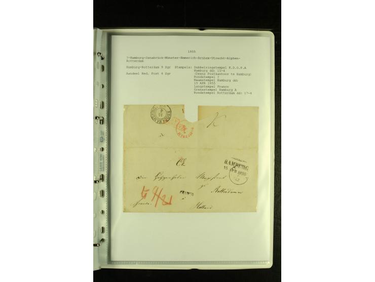 1790/1866, Sammlung "Auslandspost nach bzw. von Holland" mit ca. 90 Vorphila- und markenlosen Briefen auf Albenblättern mit B