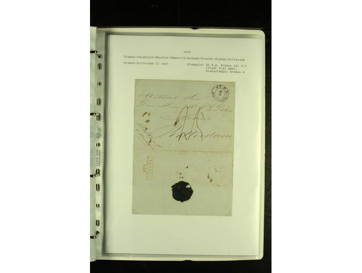 1790/1866, Sammlung "Auslandspost nach bzw. von Holland" mit ca. 90 Vorphila- und markenlosen Briefen auf Albenblättern mit B
