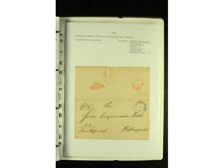 1790/1866, Sammlung "Auslandspost nach bzw. von Holland" mit ca. 90 Vorphila- und markenlosen Briefen auf Albenblättern mit B