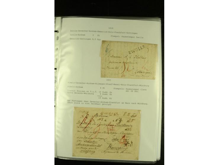 1790/1866, Sammlung "Auslandspost nach bzw. von Holland" mit ca. 90 Vorphila- und markenlosen Briefen auf Albenblättern mit B