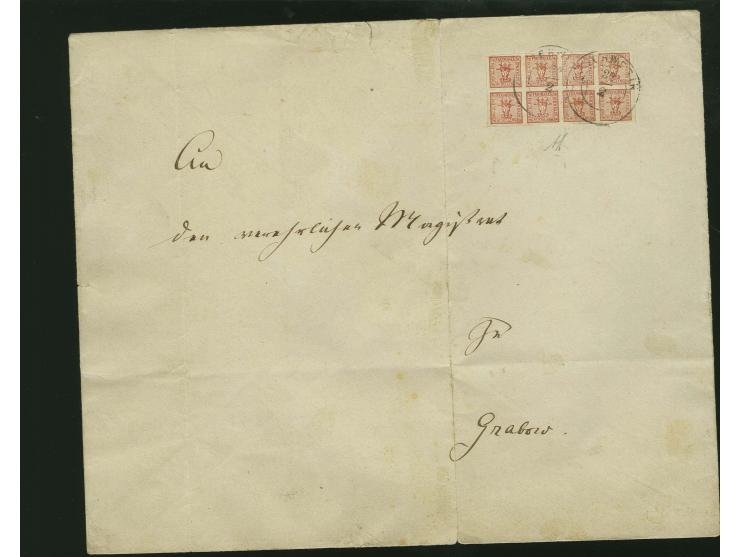 1851/57, Baden Mi.-Nr. 1a, 3 Einzelwerte auf Brief (Fototattest Stegmüller BPP), Schwerin Nr. 1 im Paar auf stark gefaltetete