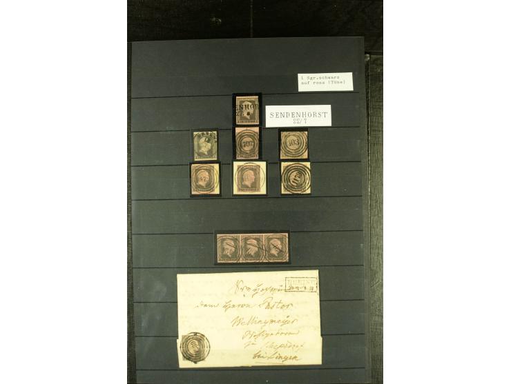 1850/67, reichhaltige, fast ausschließlich gestempelte Sammlung mit vielen Briefstücken, kleinen Einheiten, Randstücken und B
