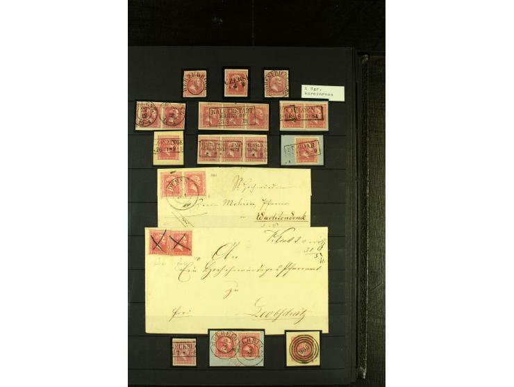 1850/67, reichhaltige, fast ausschließlich gestempelte Sammlung mit vielen Briefstücken, kleinen Einheiten, Randstücken und B