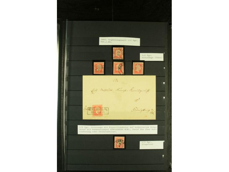1850/67, reichhaltige, fast ausschließlich gestempelte Sammlung mit vielen Briefstücken, kleinen Einheiten, Randstücken und B