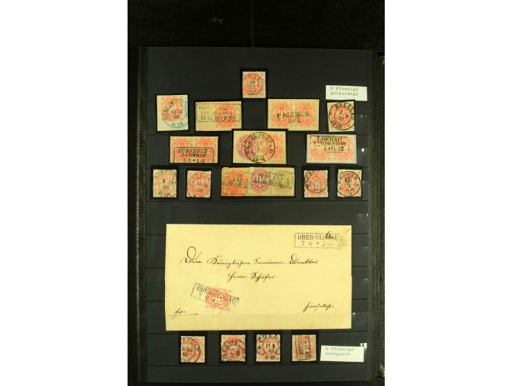 1850/67, reichhaltige, fast ausschließlich gestempelte Sammlung mit vielen Briefstücken, kleinen Einheiten, Randstücken und B