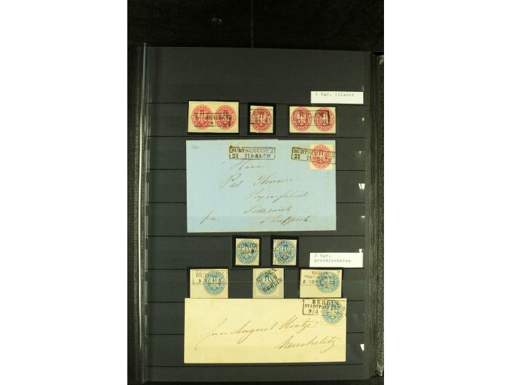 1850/67, reichhaltige, fast ausschließlich gestempelte Sammlung mit vielen Briefstücken, kleinen Einheiten, Randstücken und B