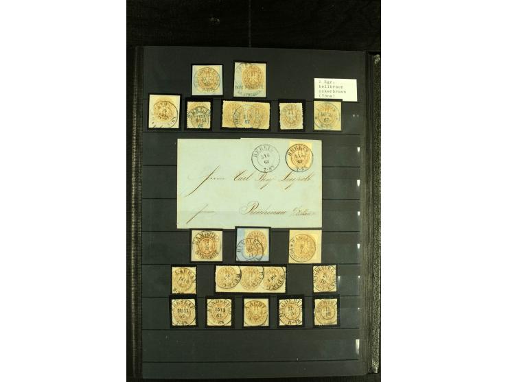 1850/67, reichhaltige, fast ausschließlich gestempelte Sammlung mit vielen Briefstücken, kleinen Einheiten, Randstücken und B