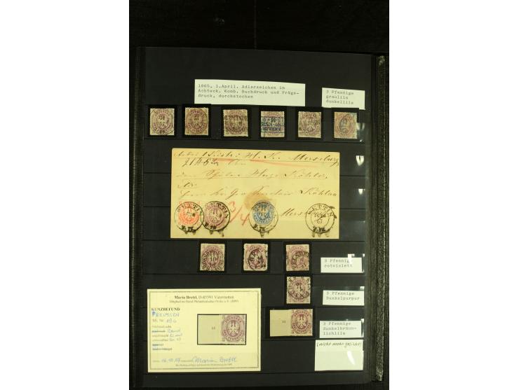 1850/67, reichhaltige, fast ausschließlich gestempelte Sammlung mit vielen Briefstücken, kleinen Einheiten, Randstücken und B