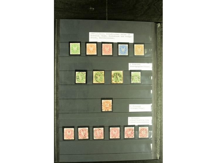1850/67, reichhaltige, fast ausschließlich gestempelte Sammlung mit vielen Briefstücken, kleinen Einheiten, Randstücken und B