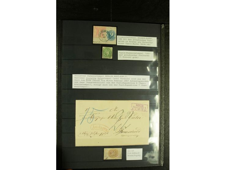 1850/67, reichhaltige, fast ausschließlich gestempelte Sammlung mit vielen Briefstücken, kleinen Einheiten, Randstücken und B