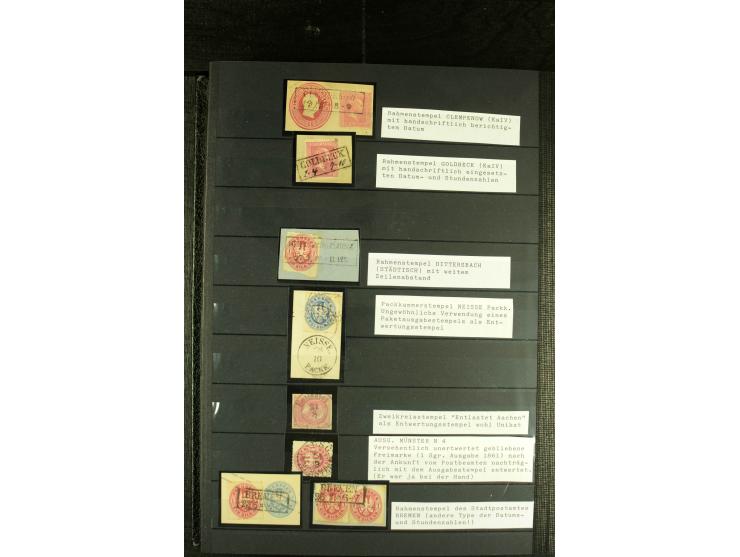 1850/67, reichhaltige, fast ausschließlich gestempelte Sammlung mit vielen Briefstücken, kleinen Einheiten, Randstücken und B