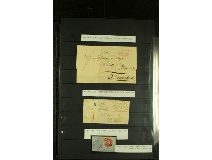 1850/67, reichhaltige, fast ausschließlich gestempelte Sammlung mit vielen Briefstücken, kleinen Einheiten, Randstücken und B