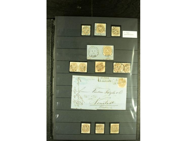 1850/67, reichhaltige, fast ausschließlich gestempelte Sammlung mit vielen Briefstücken, kleinen Einheiten, Randstücken und B