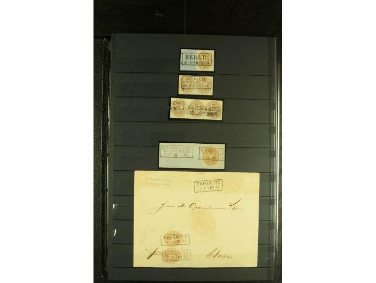 1850/67, reichhaltige, fast ausschließlich gestempelte Sammlung mit vielen Briefstücken, kleinen Einheiten, Randstücken und B