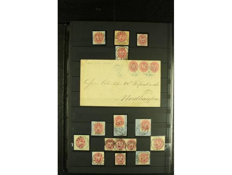 1850/67, reichhaltige, fast ausschließlich gestempelte Sammlung mit vielen Briefstücken, kleinen Einheiten, Randstücken und B