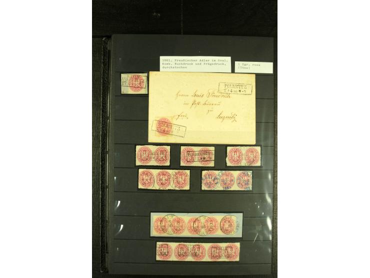1850/67, reichhaltige, fast ausschließlich gestempelte Sammlung mit vielen Briefstücken, kleinen Einheiten, Randstücken und B