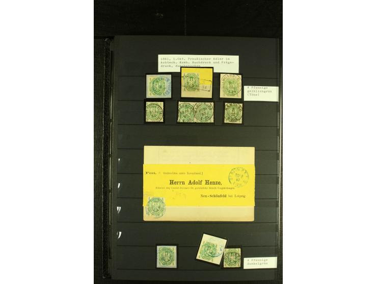 1850/67, reichhaltige, fast ausschließlich gestempelte Sammlung mit vielen Briefstücken, kleinen Einheiten, Randstücken und B