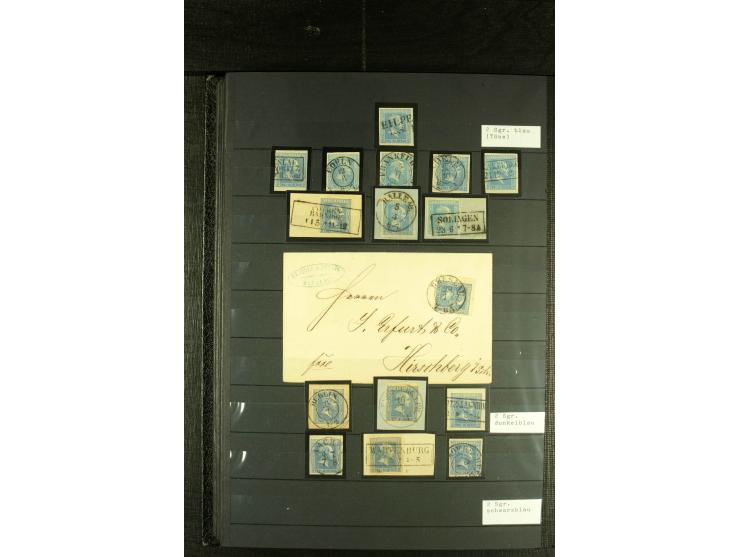 1850/67, reichhaltige, fast ausschließlich gestempelte Sammlung mit vielen Briefstücken, kleinen Einheiten, Randstücken und B