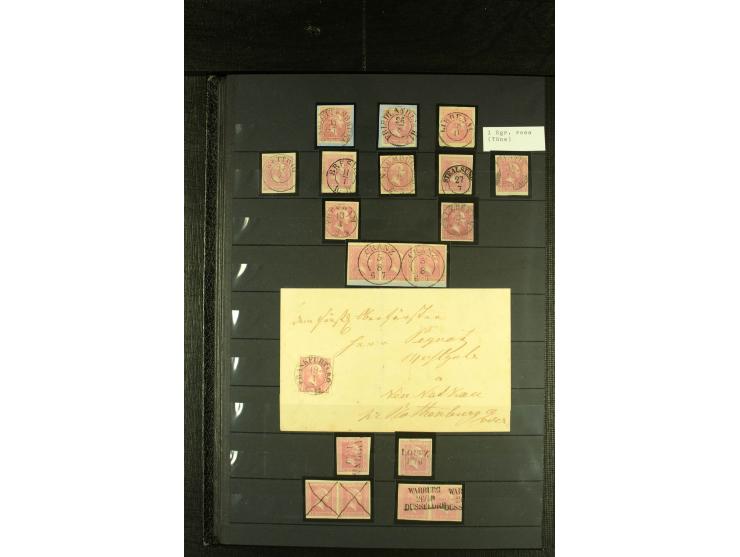 1850/67, reichhaltige, fast ausschließlich gestempelte Sammlung mit vielen Briefstücken, kleinen Einheiten, Randstücken und B