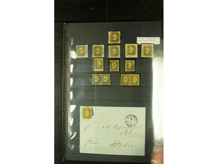 1850/67, reichhaltige, fast ausschließlich gestempelte Sammlung mit vielen Briefstücken, kleinen Einheiten, Randstücken und B