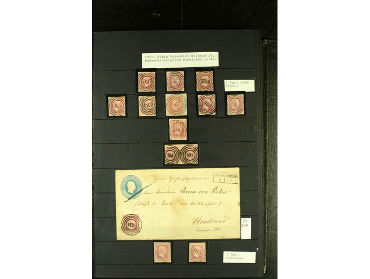 1850/67, reichhaltige, fast ausschließlich gestempelte Sammlung mit vielen Briefstücken, kleinen Einheiten, Randstücken und B