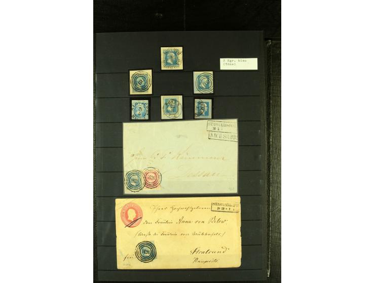 1850/67, reichhaltige, fast ausschließlich gestempelte Sammlung mit vielen Briefstücken, kleinen Einheiten, Randstücken und B