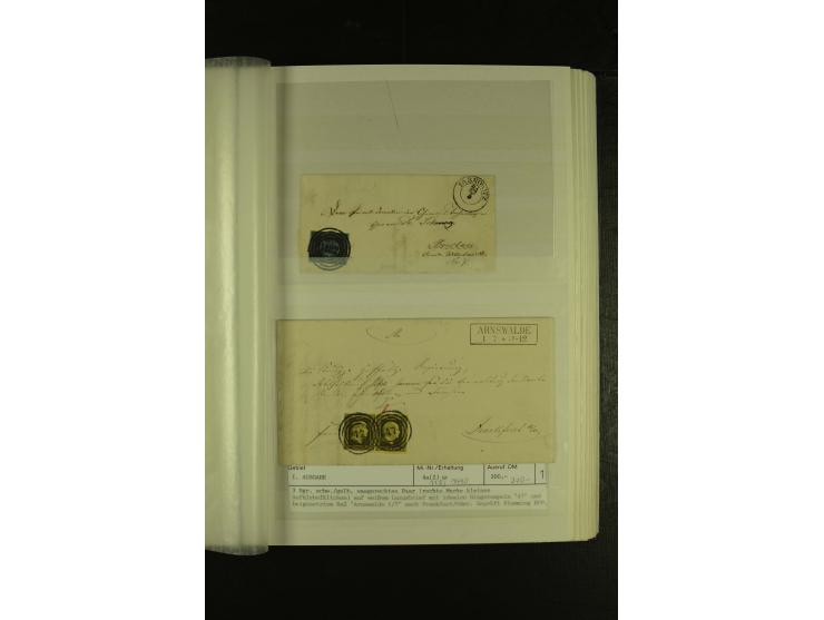 1850/67, hochinteressante Sammlung von über 50 Briefen, dabei Mi.-Nr. 1 im Paar, Mi.-Nr. 8b auf Faltbrief nach Frankfurt, Mi.