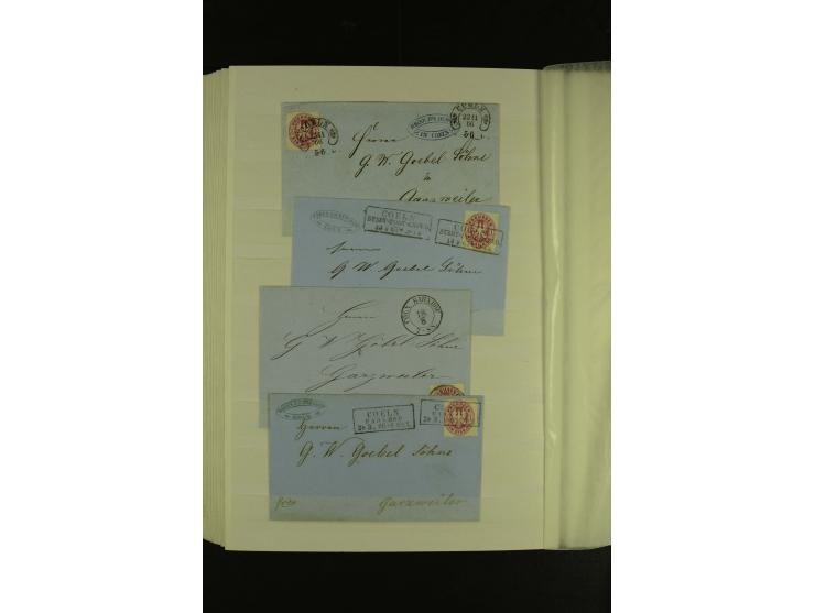 1850/67, hochinteressante Sammlung von über 50 Briefen, dabei Mi.-Nr. 1 im Paar, Mi.-Nr. 8b auf Faltbrief nach Frankfurt, Mi.