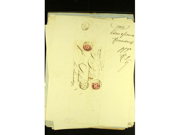 1861/66, sehr intertessante Partie von 52 Faltbriefen, dabei einige Einschreiben, alle nach Diekirch (Luxemburg) gelaufen, mi