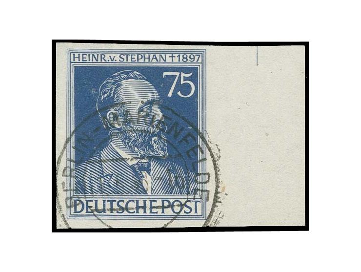 1947, Heinrich von Stephan 75 Pfg., ungezähntes linkes Seitenrandstück, sauber gestempelt, tadellos, Fotoattest Schlegel BPP