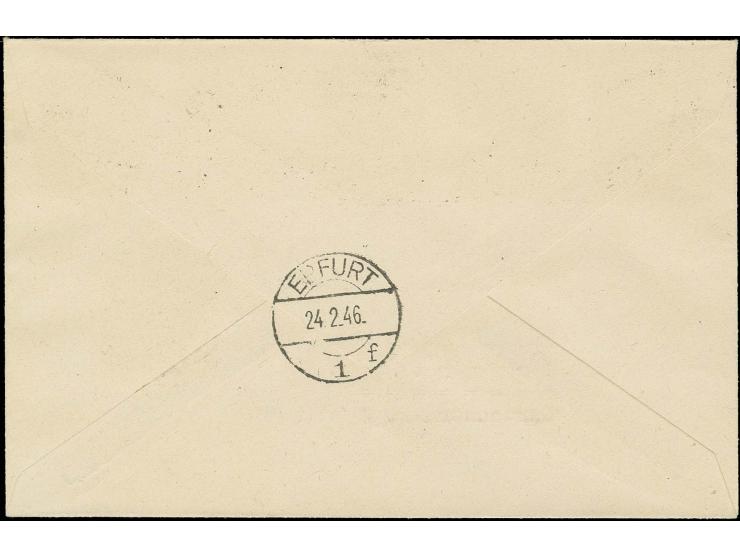 2-12 Pfg. ungezähnt, verschiedene Papiersorten, je mit Stempel "ERFURT 22.2.46" auf portogerechtem Orts-R-Brief, Fotoattest S
