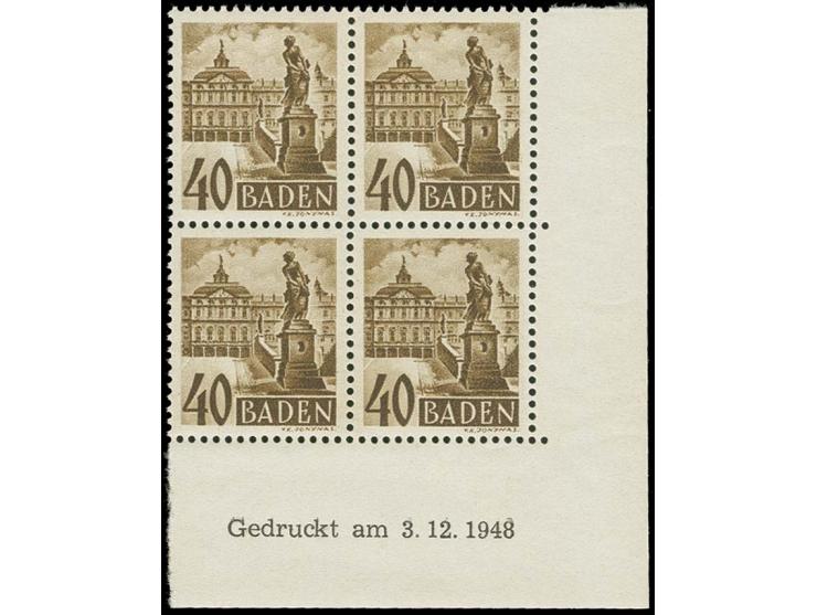 40 Pfg., Druckdatum 3.12.1948 im Viererblock aus der rechten unteren Bogenecke, postfrisch, Luxus