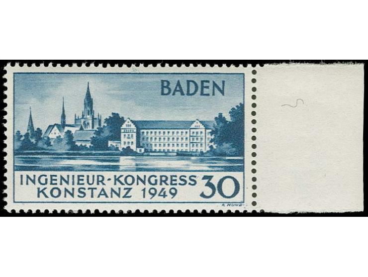 Konstanz 30 Pfg., Type II, postfrisch vom rechten Bogenrand, unsigniert