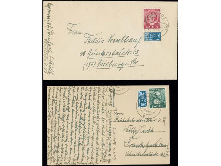 Goethe 10 Pfg. auf portogerechter Postkarte vom 19.12.49, sowie 20 Pfg. auf portogerechtem Brief vom 24.3.50 (eine Woche vor 
