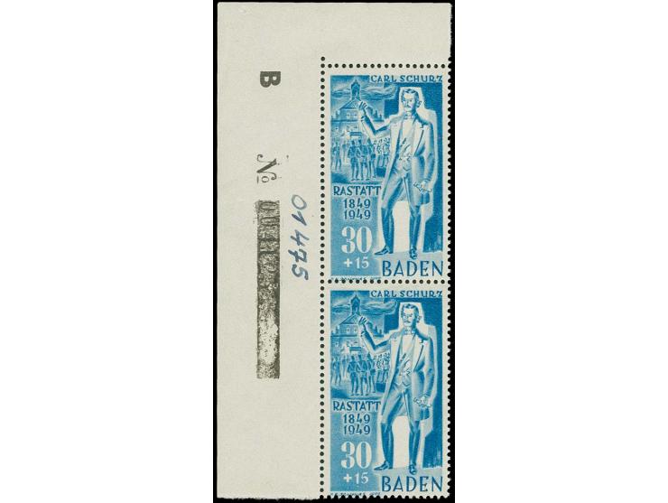 Carl Schurz 30 Pfg., Paar mit korrigierter Bogennummer B=004125=01475, postfrisch, Luxus, von diesem Wert sind nur drei weite