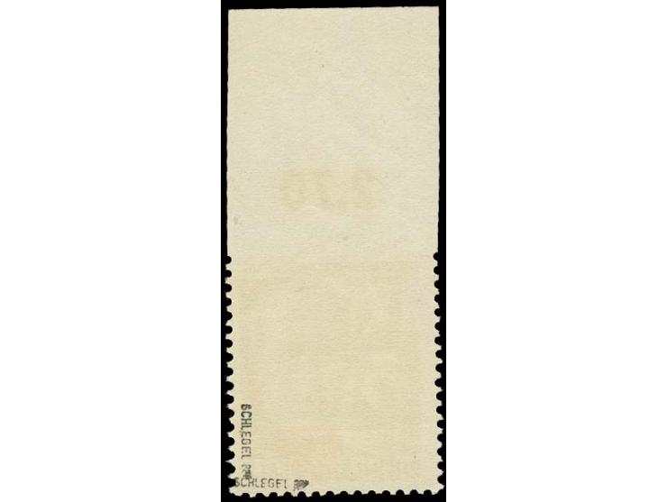 1. Ausgabe: 3 Pfg. siena, oben ungezähnt, mit Reihenzähler "2,70", postfrisch, sehr selten, tadellose Erhaltung; signiert und