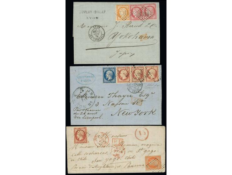 1856/74, 3 frankierte Briefe nach Chile, New York und Japan, letzterer Attest Dr. Goebel BPP
