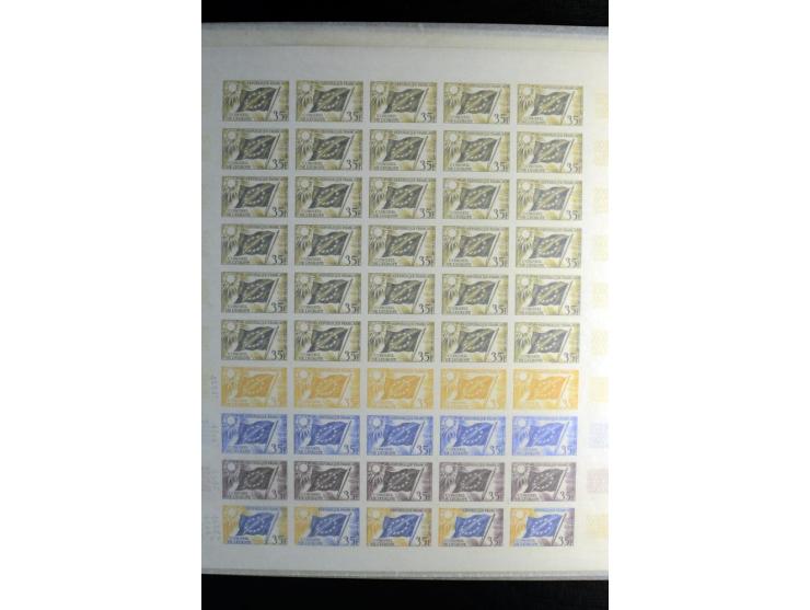 1959/82, 7 verschiedene Werte in Farbprobedruck-Bogen zu je 50 Werten