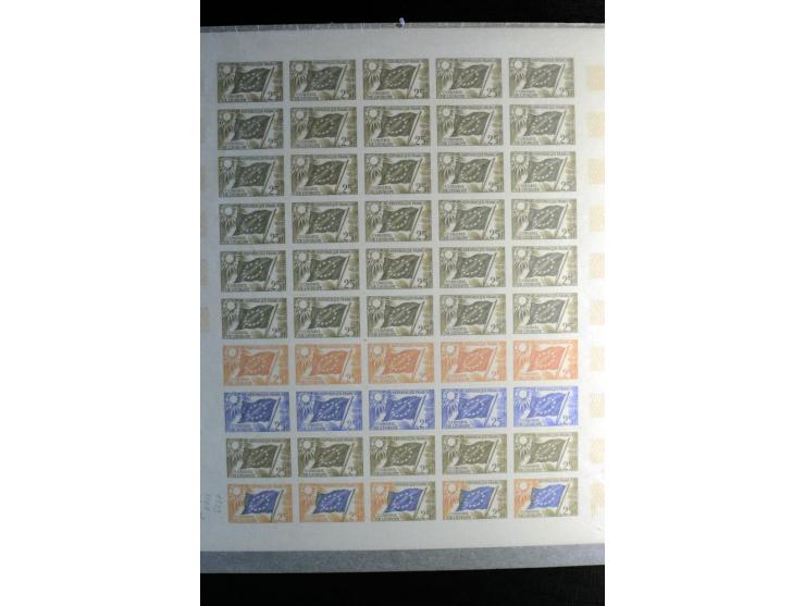 1959/82, 7 verschiedene Werte in Farbprobedruck-Bogen zu je 50 Werten