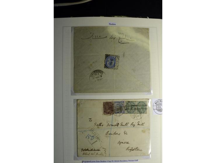 USED ABROAD: 1855/1935 (ca.), interessante Sammlung mit rd. 50 Briefen und Ganzsachen sowie vielen losen Marken und Briefstüc