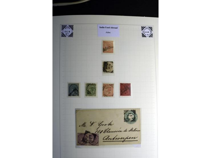 USED ABROAD: 1855/1935 (ca.), interessante Sammlung mit rd. 50 Briefen und Ganzsachen sowie vielen losen Marken und Briefstüc