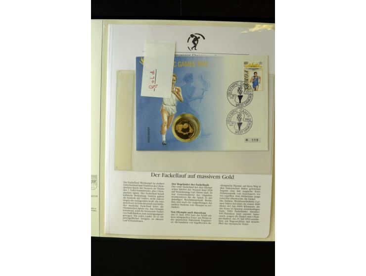 1970/97, 19 Numisbriefe, dabei Olympische Spiele 1992 mit Goldmünze (6,7g fein)