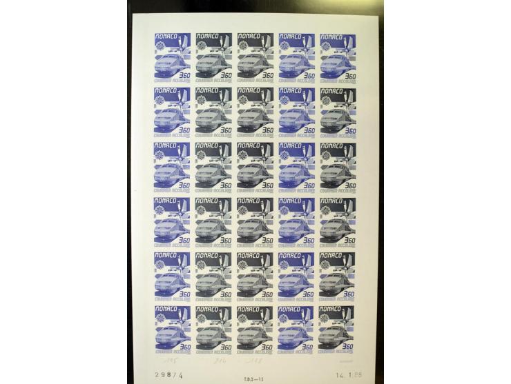 1962/91, ungezähnte Farbprobedrucke in kompletten Bogen, nur komplette CEPT-Ausgaben, postfrisch, 2 Stück mit Stempel des Pos