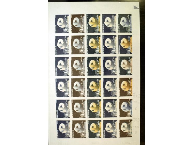 1962/91, ungezähnte Farbprobedrucke in kompletten Bogen, nur komplette CEPT-Ausgaben, postfrisch, 2 Stück mit Stempel des Pos