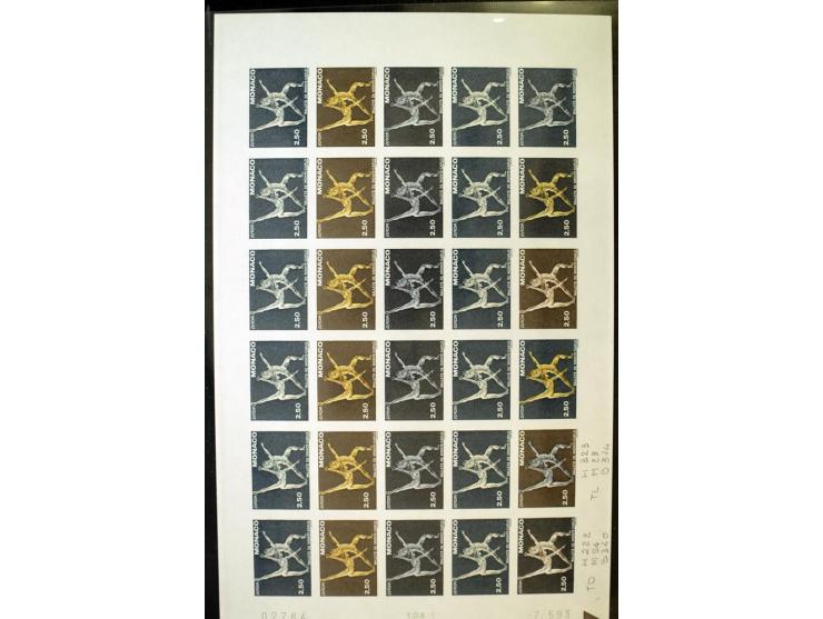 1962/91, ungezähnte Farbprobedrucke in kompletten Bogen, nur komplette CEPT-Ausgaben, postfrisch, 2 Stück mit Stempel des Pos