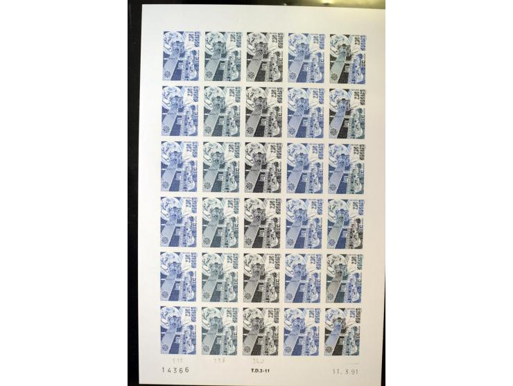 1962/91, ungezähnte Farbprobedrucke in kompletten Bogen, nur komplette CEPT-Ausgaben, postfrisch, 2 Stück mit Stempel des Pos